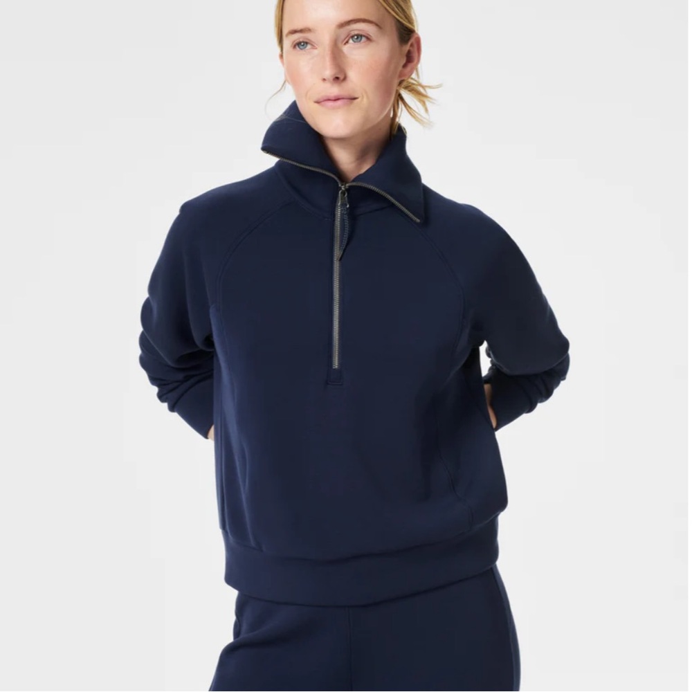 Spanx Air Essentials Half Zip Pullover Navy Blue